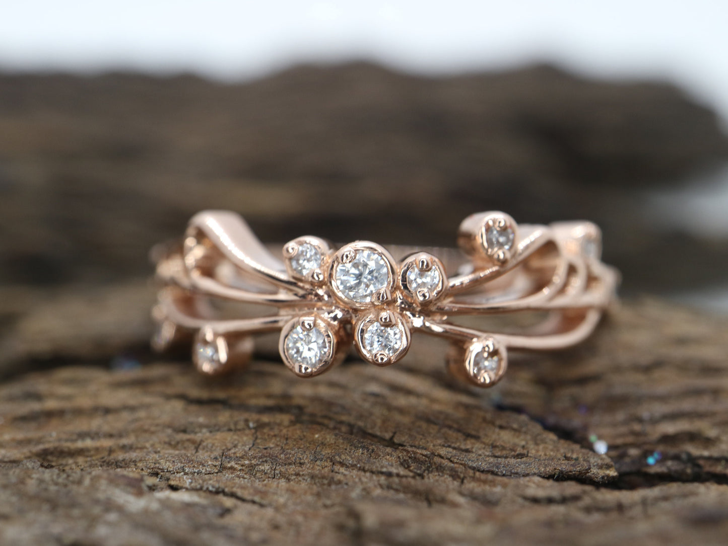 14k Rose gold diamond butterfly wedding engagement ring