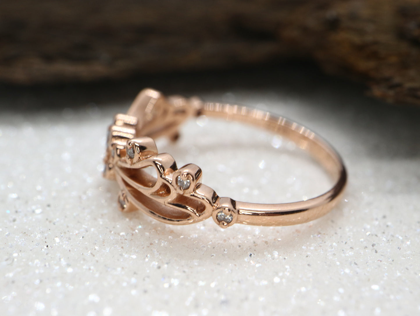 14k Rose gold diamond butterfly wedding engagement ring