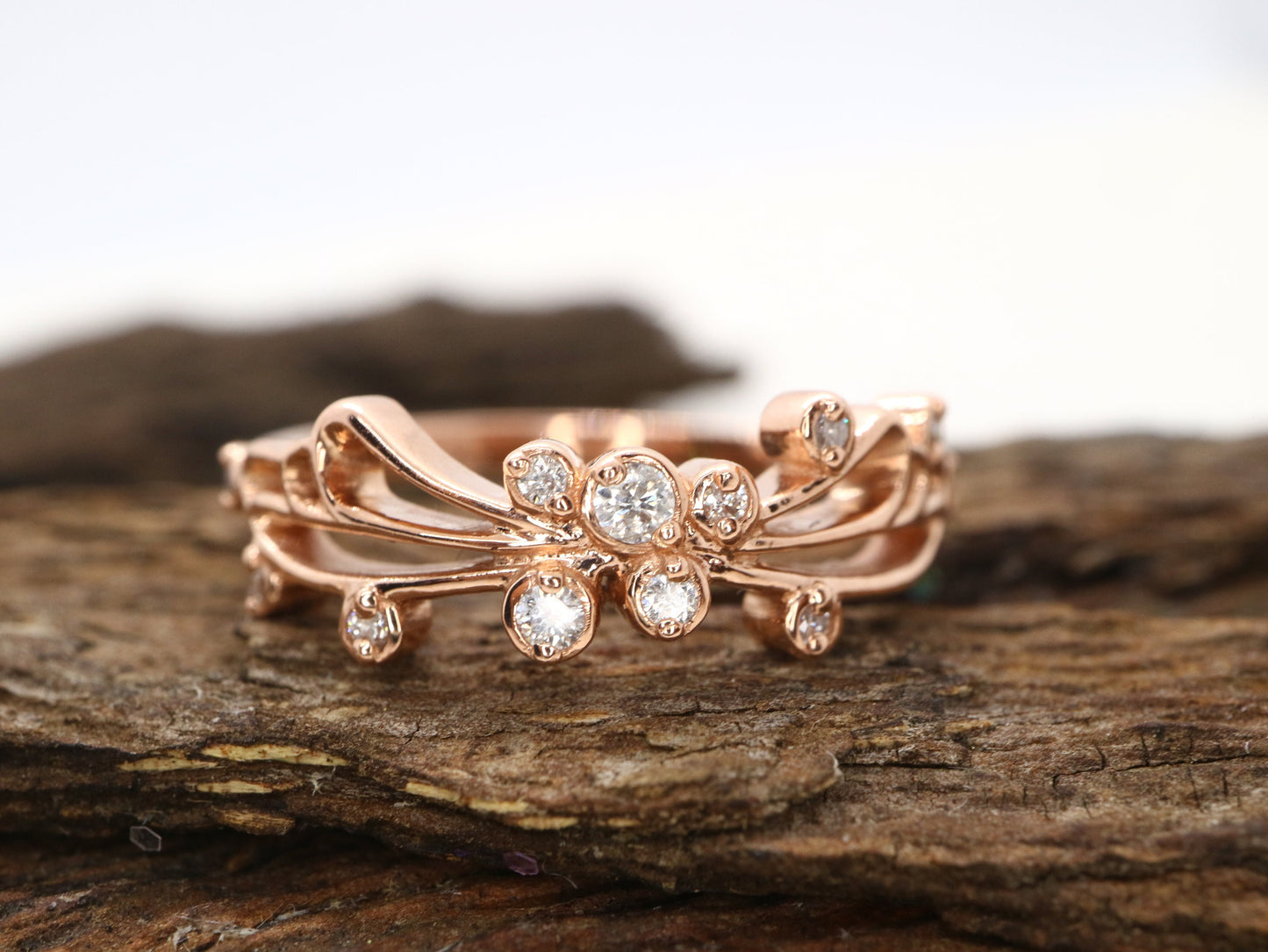 14k Rose gold diamond butterfly wedding engagement ring