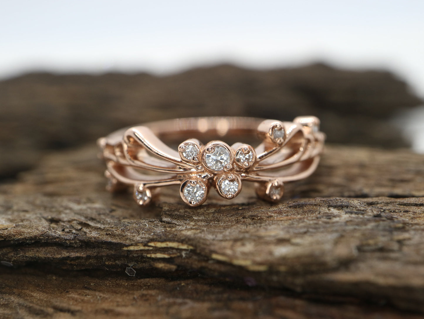 14k Rose gold diamond butterfly wedding engagement ring