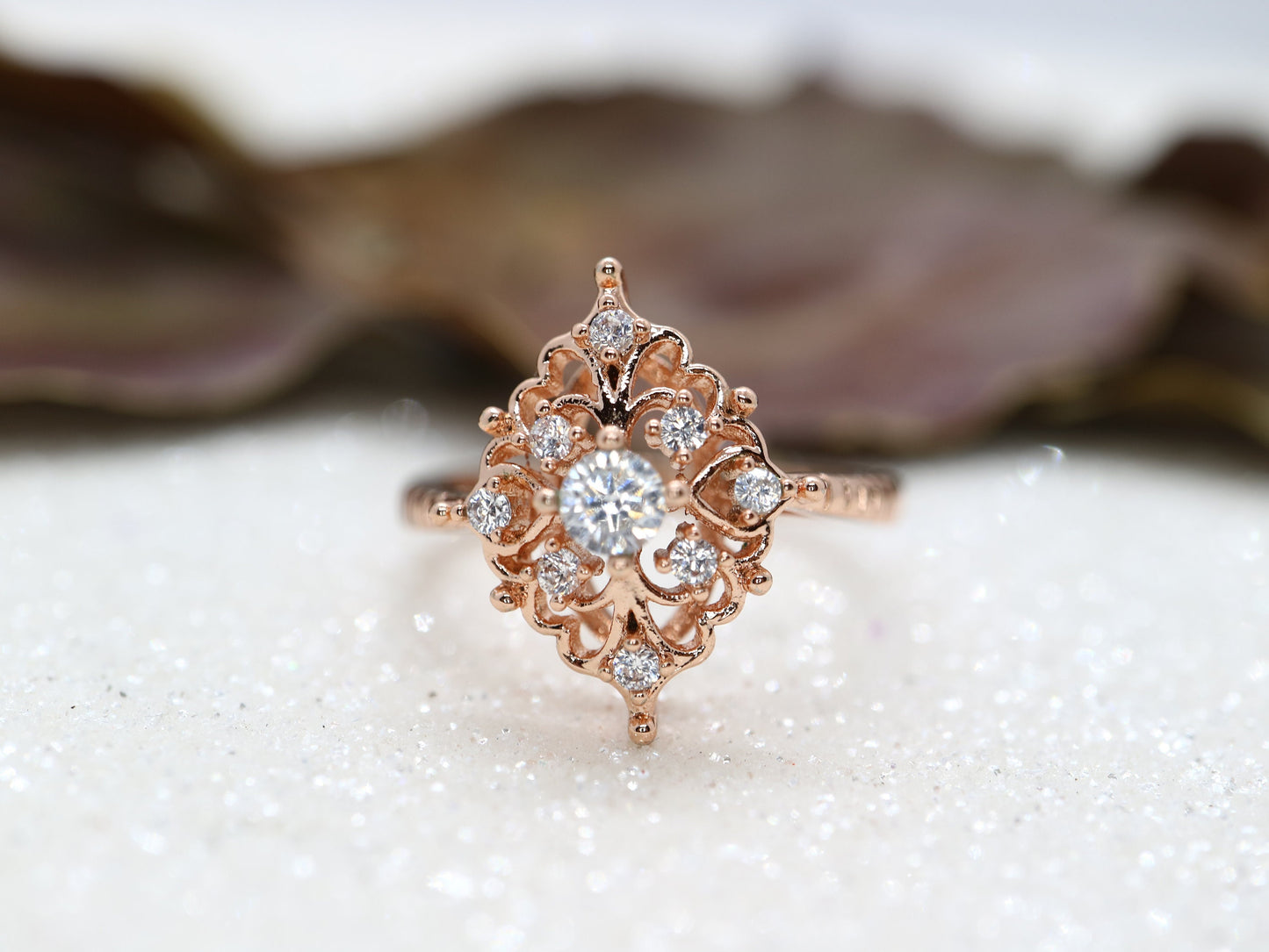 Art Deco Moissanite  engagement ring, 14k gold Vintage  antique  ring