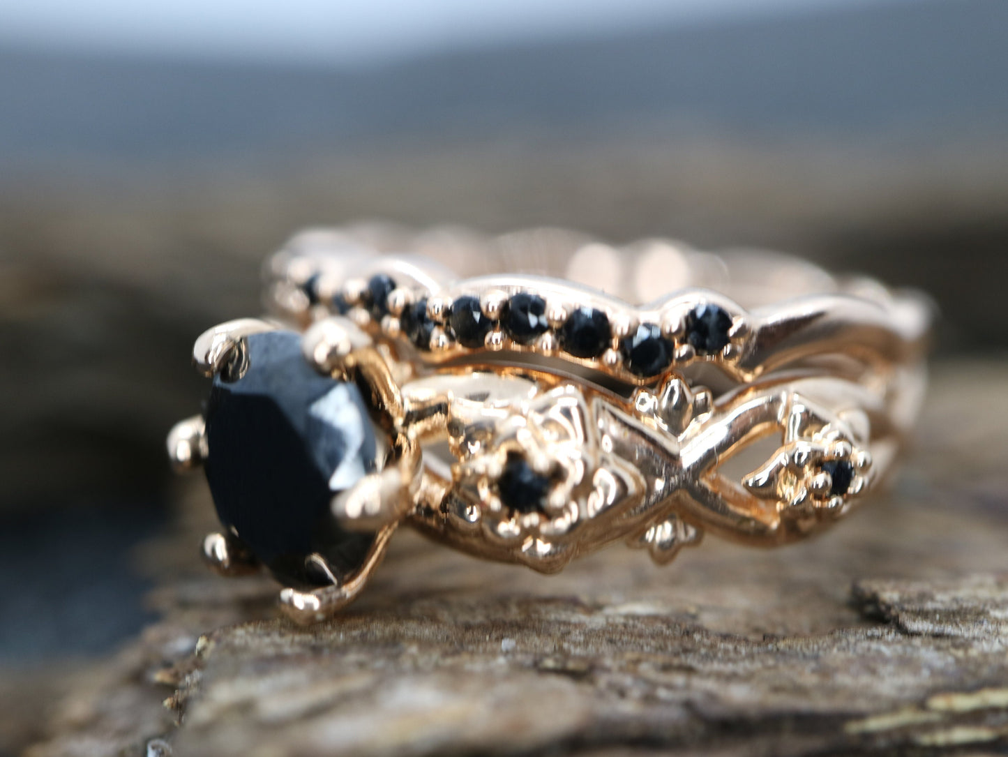 Black onyx ring, Silver onyx ring ,Milgrain rose gold round cut sliver CZ Art deco Unique wedding Jewelry promise Anniversary gift