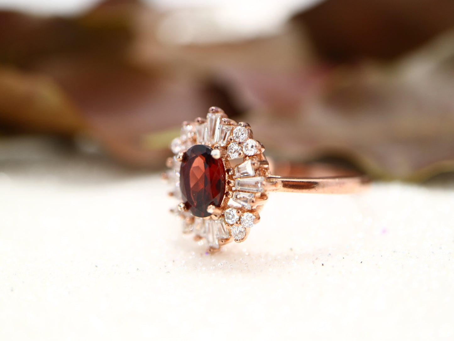 Art Deco garnet ring, Sterling silver starburst ring, vintage garnet and CZ ring, Red gemstone ring, Anniversary gift