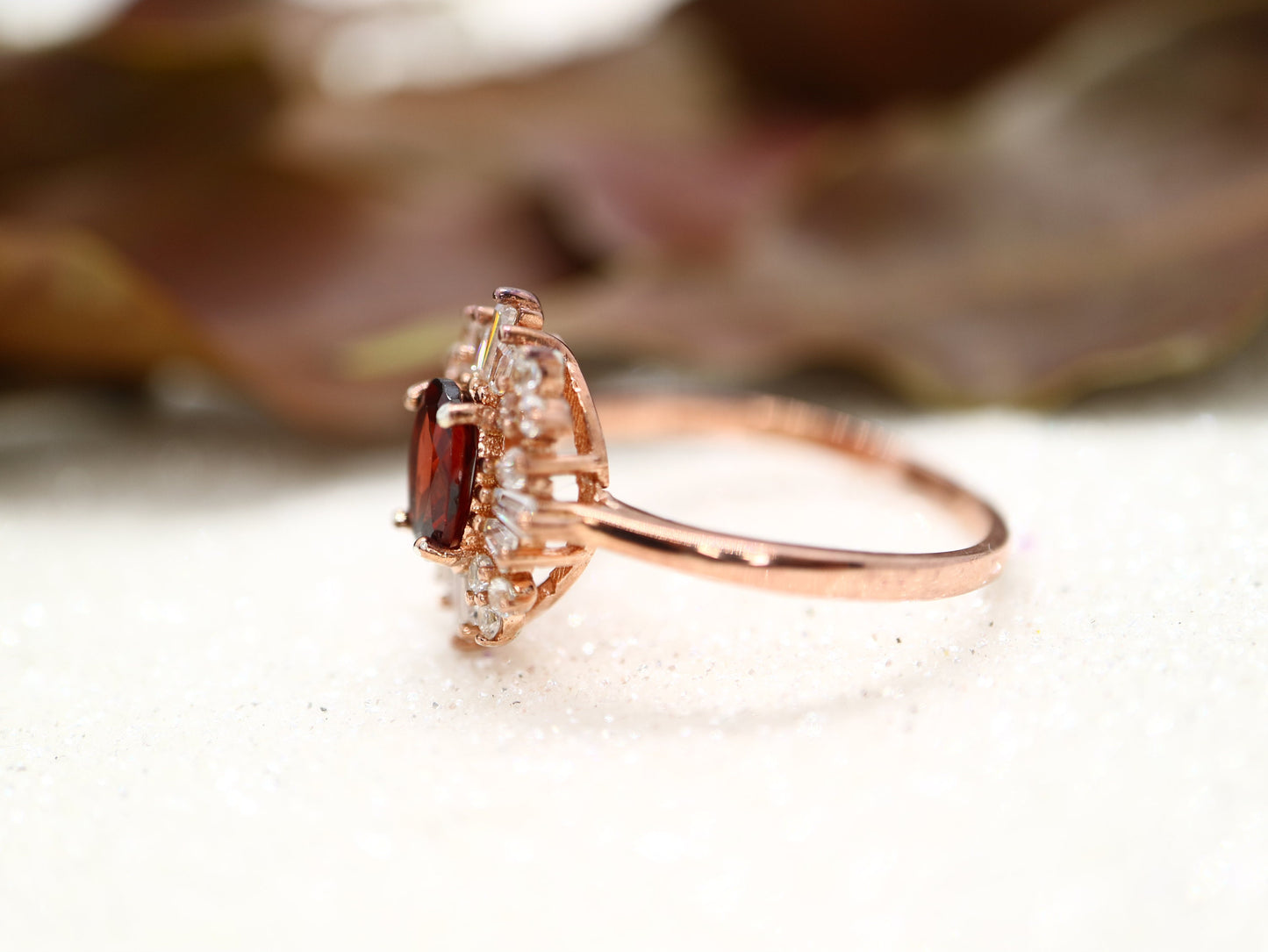 Art Deco garnet ring, Sterling silver starburst ring, vintage garnet and CZ ring, Red gemstone ring, Anniversary gift