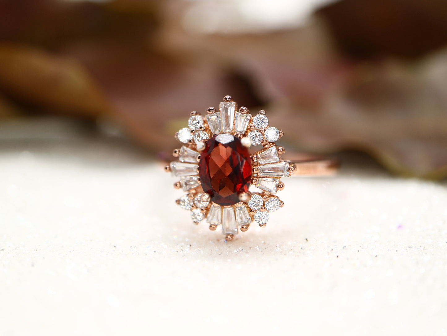 Art Deco garnet ring, Sterling silver starburst ring, vintage garnet and CZ ring, Red gemstone ring, Anniversary gift