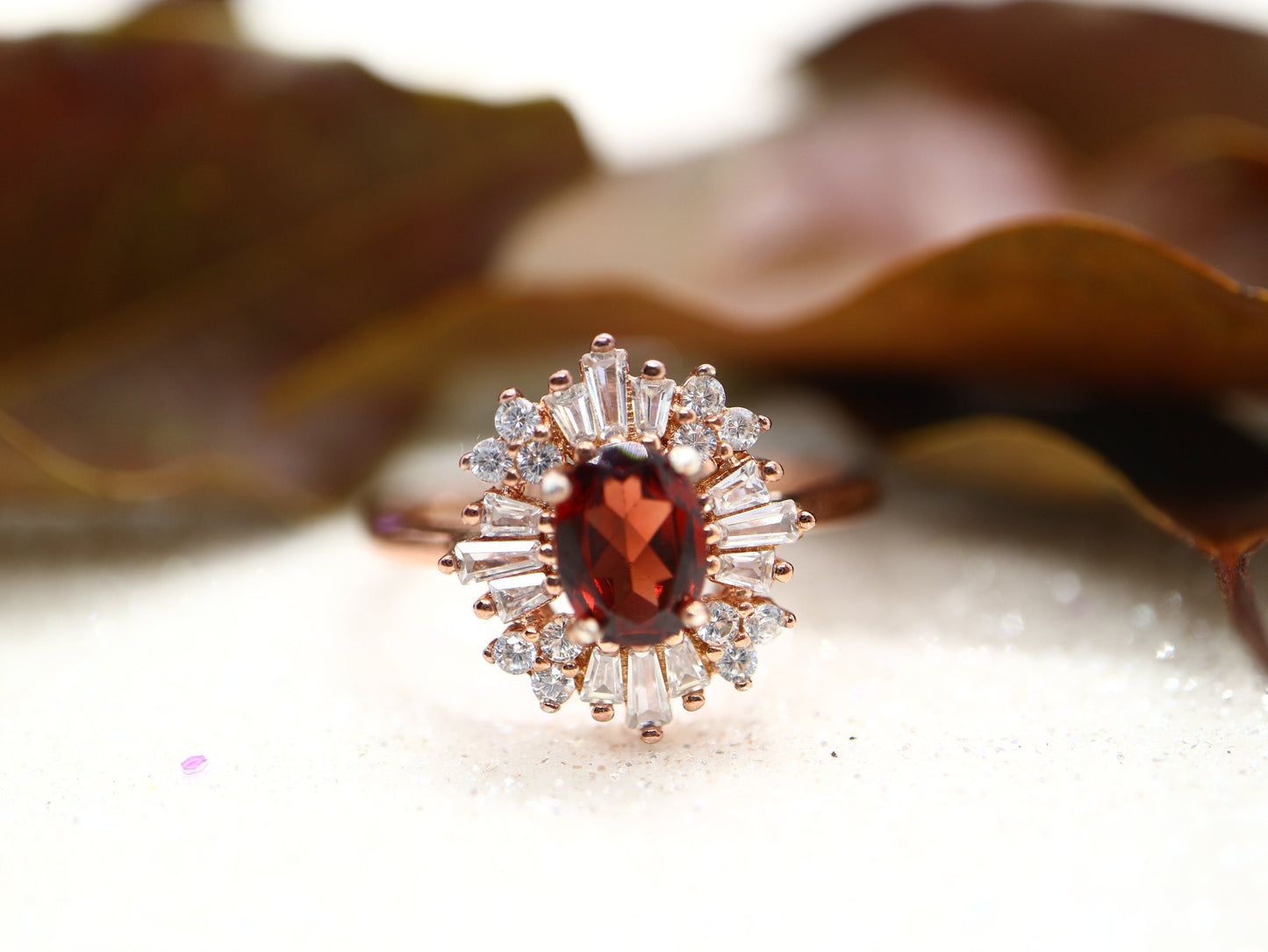 Art Deco garnet ring, Sterling silver starburst ring, vintage garnet and CZ ring, Red gemstone ring, Anniversary gift