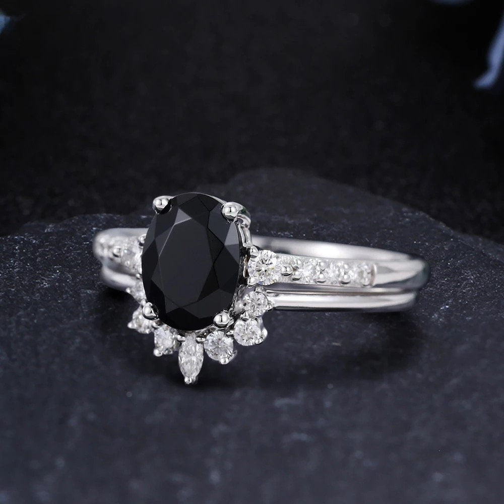 14k black onyx engagement ring, 14k gold oval natural onyx engagement ring, Anniversary ring