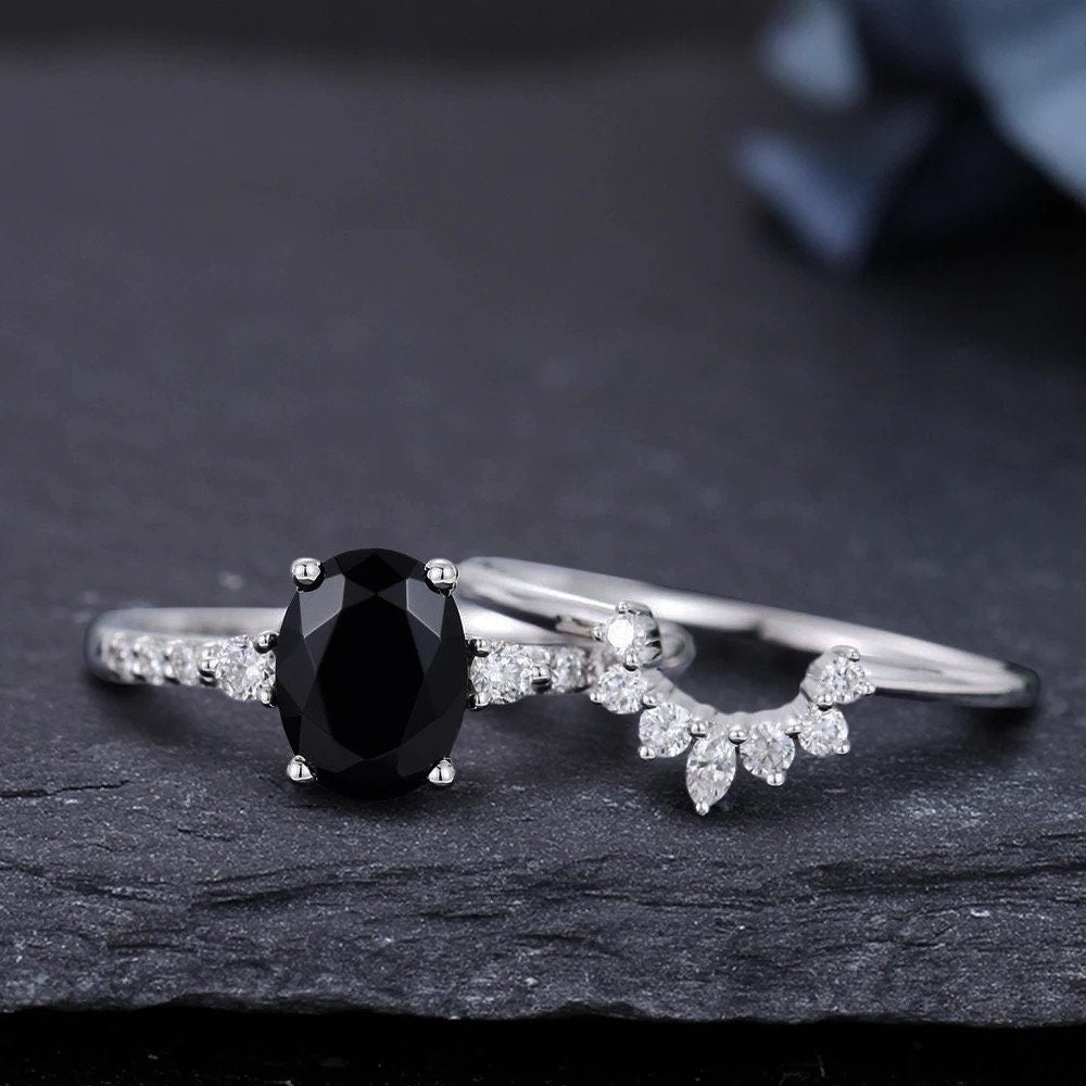 14k black onyx engagement ring, 14k gold oval natural onyx engagement ring, Anniversary ring