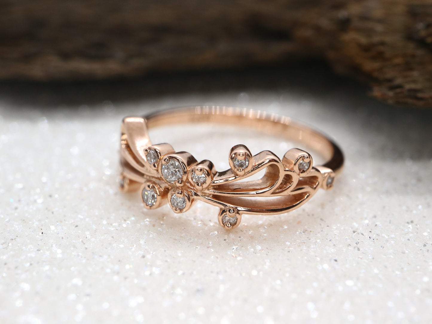 14k Rose gold diamond butterfly wedding engagement ring