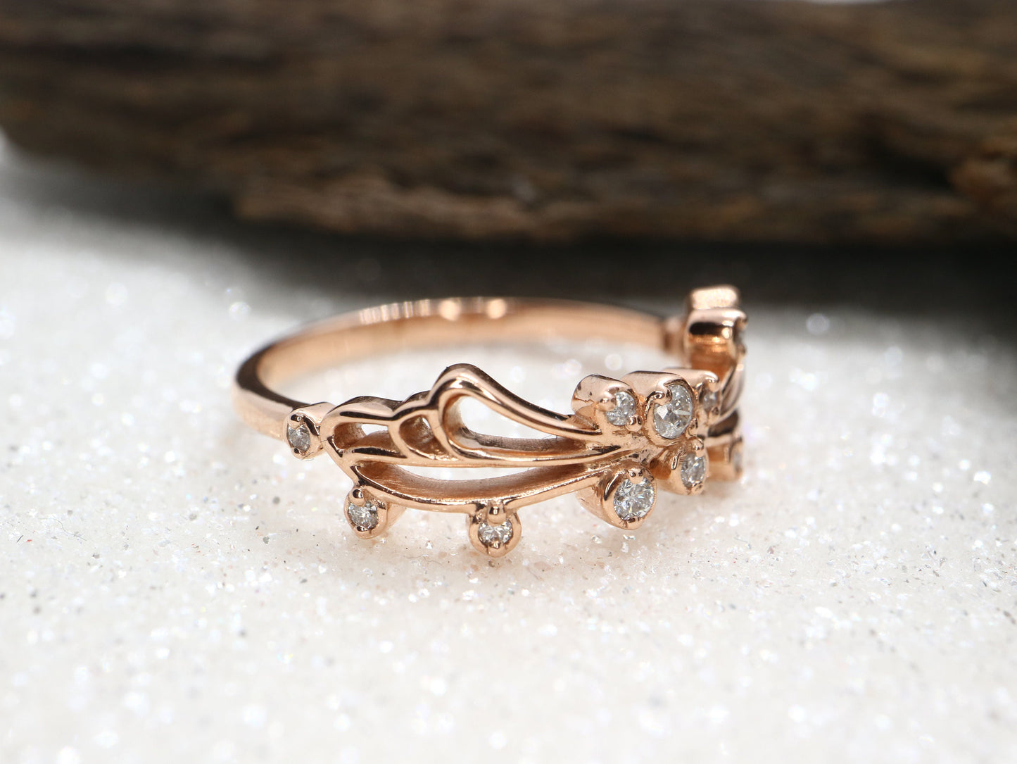 14k Rose gold diamond butterfly wedding engagement ring