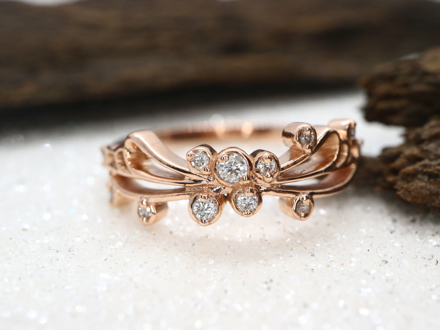 14k Rose gold diamond butterfly wedding engagement ring