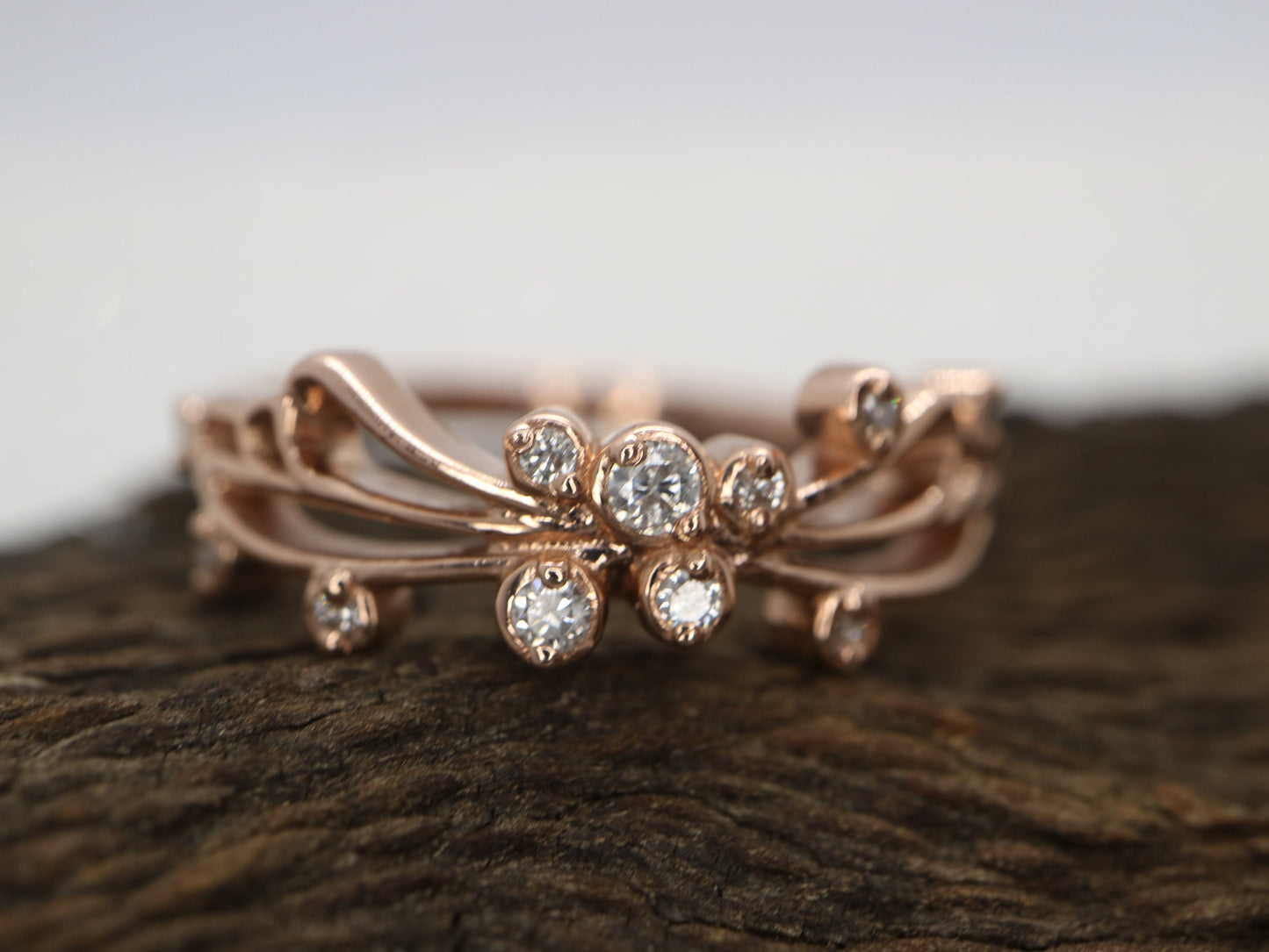 14k Rose gold diamond butterfly wedding engagement ring