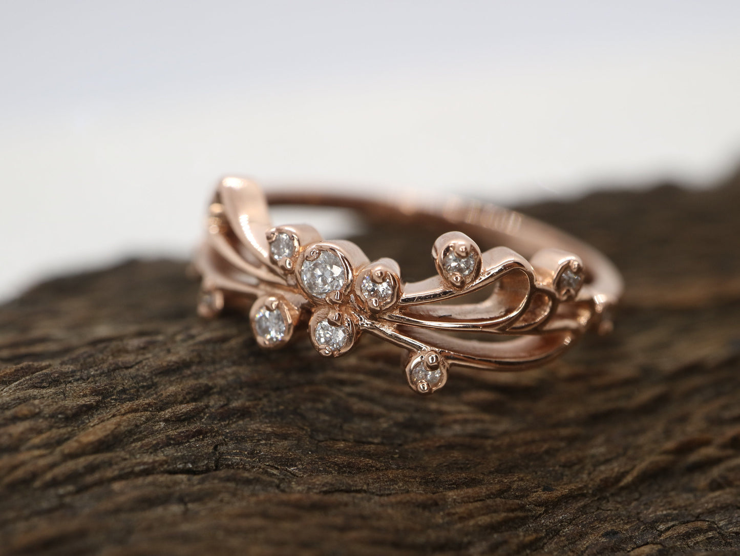 14k Rose gold diamond butterfly wedding engagement ring