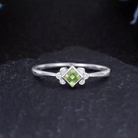 14k Solid Gold 0.6Ct Square Cut Olivine Engagement Ring