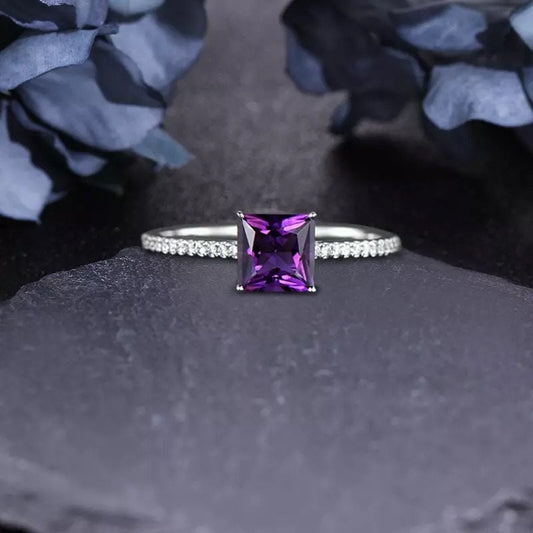 14k Solid Gold 1.3Ct Round Cut Amethyst Engagement Ring Wedding Ring