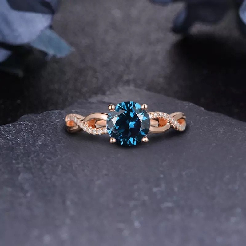 14k Solid Gold 2.0Ct Round Cut London Blue Topaz Engagement Ring Wedding Ring