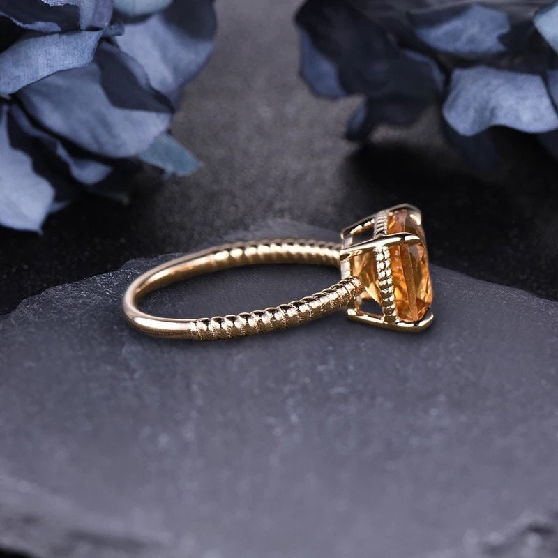 14k Solid Gold 1.8Ct Cusion Cut Natural Citrine Engagement Ring Wedding Ring