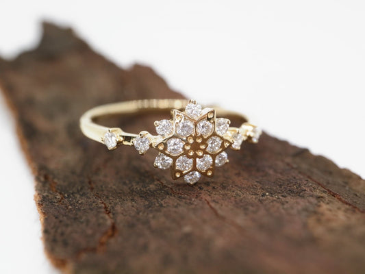 14K Solid yellow  Gold Snowflake Ring 14K Solid White Gold Snowflake Ring- Natural Diamond Engagement Ring- Moissanite Promise Ring- Anniversary Gift- gift for her