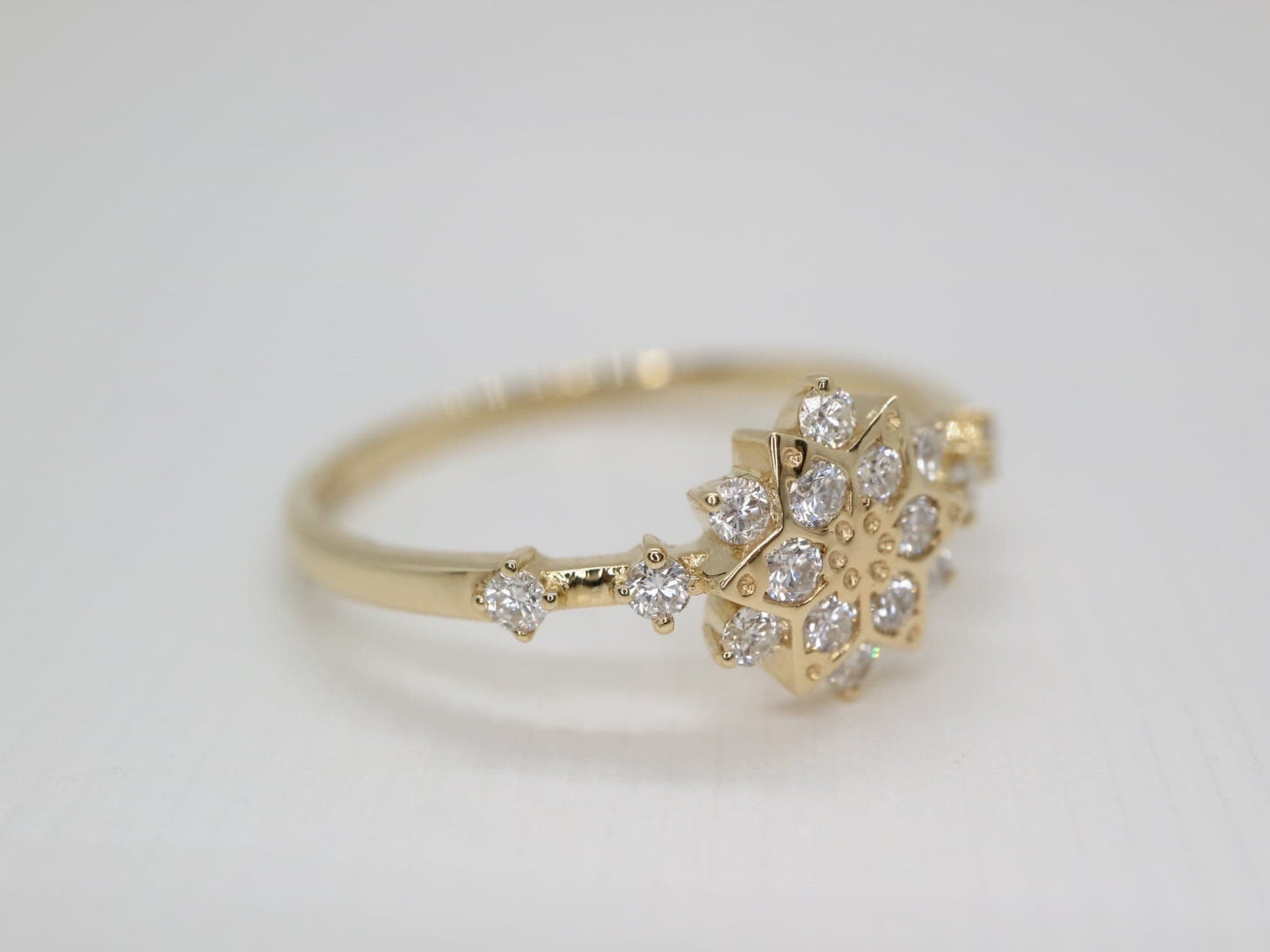 14K Solid yellow  Gold Snowflake Ring 14K Solid White Gold Snowflake Ring- Natural Diamond Engagement Ring- Moissanite Promise Ring- Anniversary Gift- gift for her