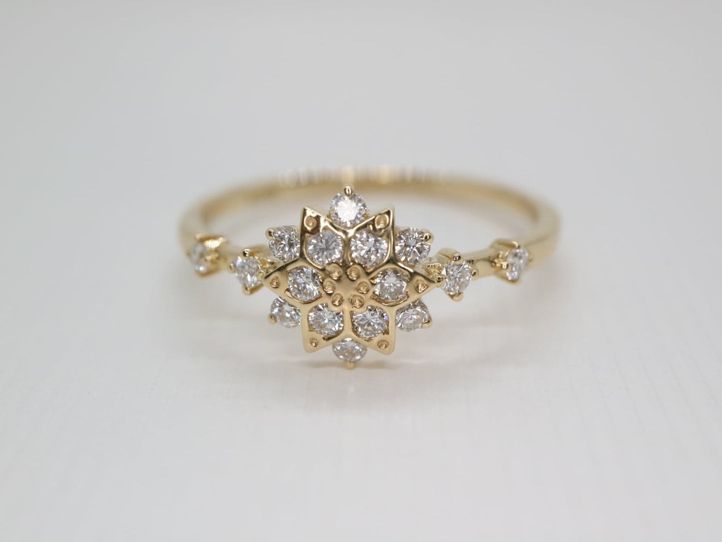 14K Solid yellow  Gold Snowflake Ring 14K Solid White Gold Snowflake Ring- Natural Diamond Engagement Ring- Moissanite Promise Ring- Anniversary Gift- gift for her