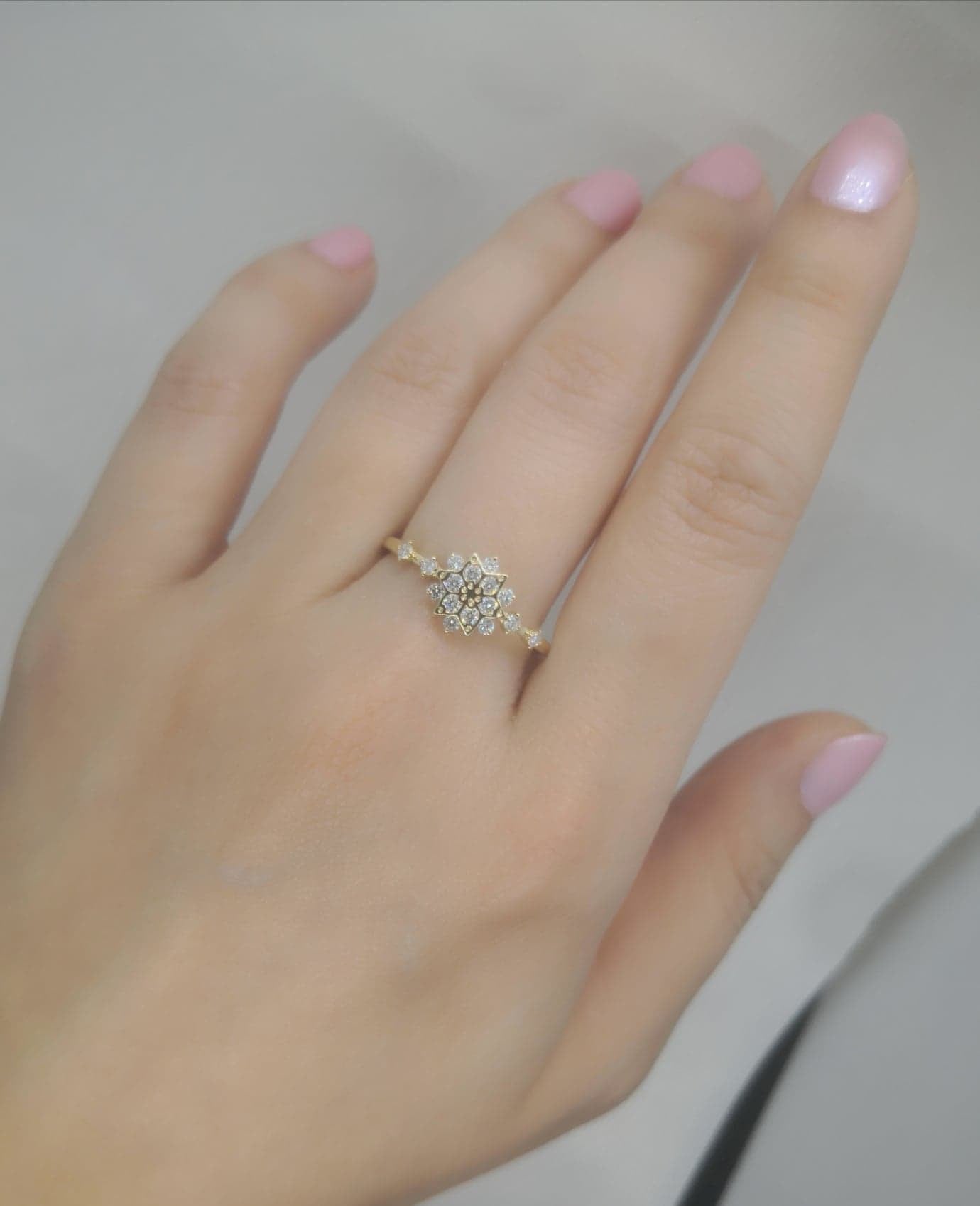 14K Solid yellow  Gold Snowflake Ring 14K Solid White Gold Snowflake Ring- Natural Diamond Engagement Ring- Moissanite Promise Ring- Anniversary Gift- gift for her