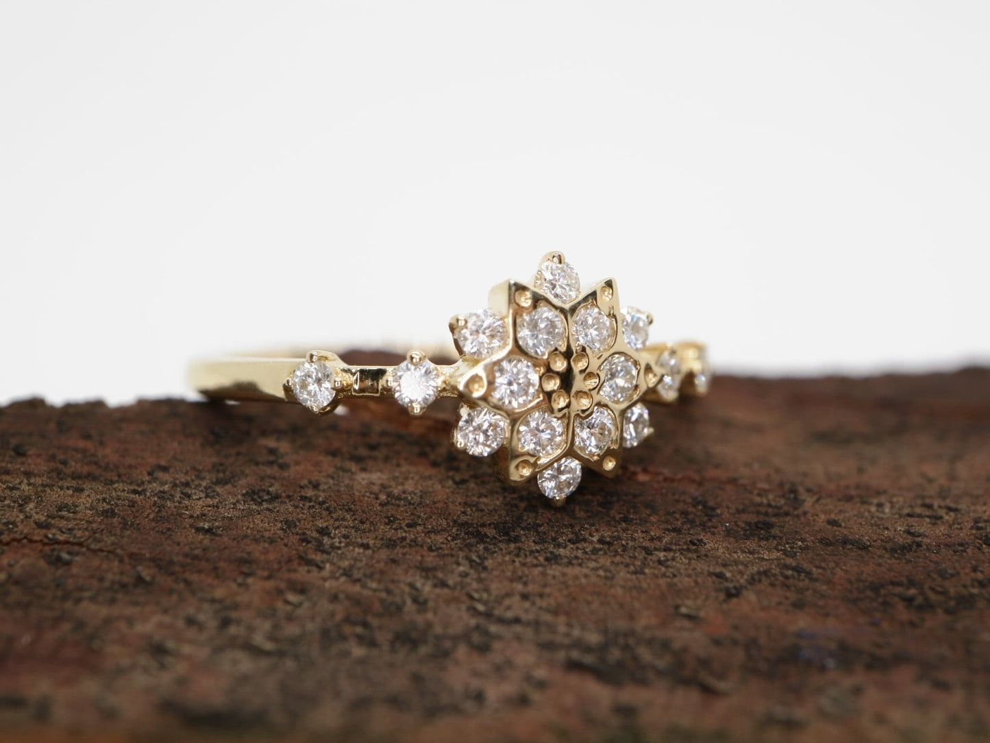 14K Solid yellow  Gold Snowflake Ring 14K Solid White Gold Snowflake Ring- Natural Diamond Engagement Ring- Moissanite Promise Ring- Anniversary Gift- gift for her