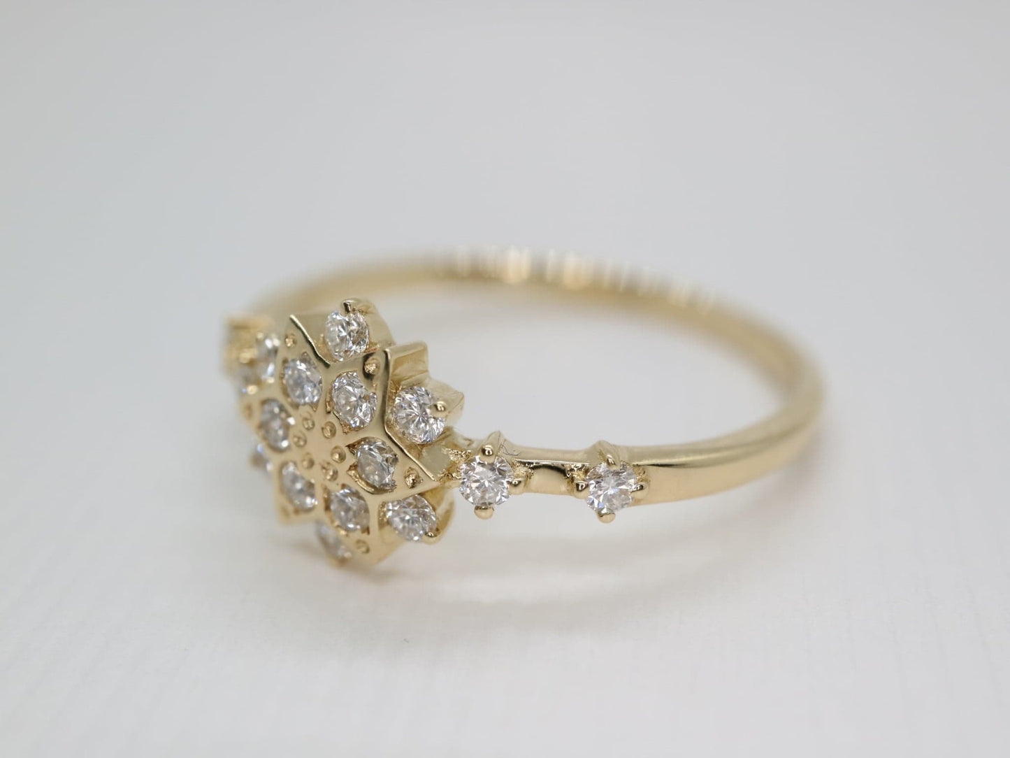 14K Solid yellow  Gold Snowflake Ring 14K Solid White Gold Snowflake Ring- Natural Diamond Engagement Ring- Moissanite Promise Ring- Anniversary Gift- gift for her